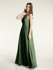 Halter Chiffon Long Bridesmaid Dresses-Olive Green