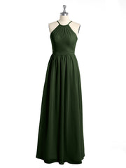 Halter Chiffon Long Bridesmaid Dresses-Olive Green