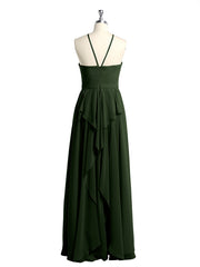 Halter Chiffon Long Bridesmaid Dresses-Olive Green Plus Size