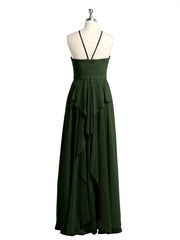 Halter Chiffon Long Bridesmaid Dresses-Olive Green