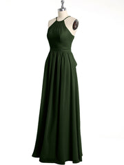 Halter Chiffon Long Bridesmaid Dresses-Olive Green Plus Size