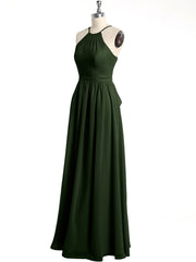Halter Chiffon Long Bridesmaid Dresses-Olive Green