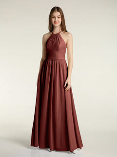 Halter Chiffon Long Bridesmaid Dresses-Terracotta