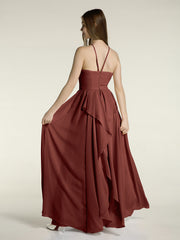 Halter Chiffon Long Bridesmaid Dresses-Terracotta Plus Size