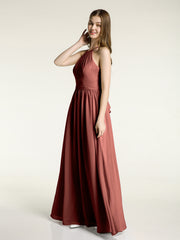 Halter Chiffon Long Bridesmaid Dresses-Terracotta Plus Size