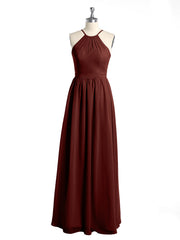 Halter Chiffon Long Bridesmaid Dresses-Terracotta Plus Size