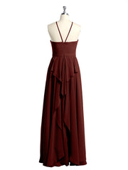 Halter Chiffon Long Bridesmaid Dresses-Terracotta Plus Size