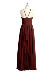 Halter Chiffon Long Bridesmaid Dresses-Terracotta