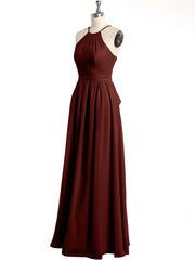 Halter Chiffon Long Bridesmaid Dresses-Terracotta