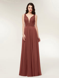 Open Back Dress with Lace Bodice-Terracotta