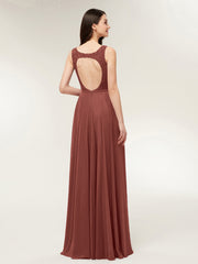 Open Back Dress with Lace Bodice-Terracotta Plus Size