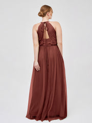 Twist Straps Tulle Maxi Dress with V Neckline Terracotta Plus Size