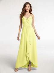 Spaghetti Strap Ruffles High Low Chiffon Dress-Daffodil