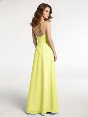 Spaghetti Strap Ruffles High Low Chiffon Dress-Daffodil