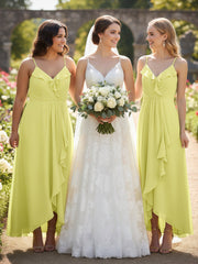 Spaghetti Strap Ruffles High Low Chiffon Dress-Daffodil