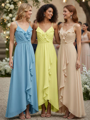 Spaghetti Strap Ruffles High Low Chiffon Dress-Daffodil