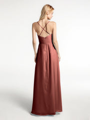 Spaghetti Strap Ruffles High Low Chiffon Dress-Terracotta