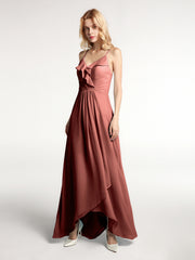Spaghetti Strap Ruffles High Low Chiffon Dress-Terracotta Plus Size
