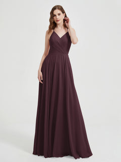 V-neck Cross Back Chiffon Bridesmaid Dresses-Cabernet Plus Size