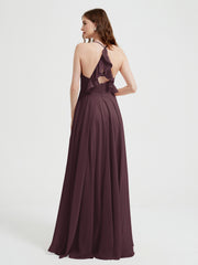 V-neck Cross Back Chiffon Bridesmaid Dresses-Cabernet