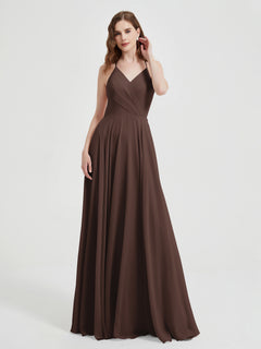 V-neck Cross Back Chiffon Bridesmaid Dresses-Chocolate