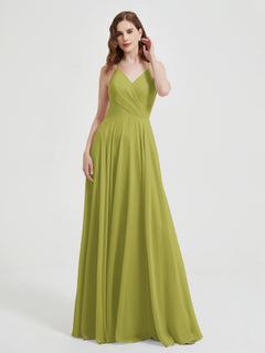 V-neck Cross Back Chiffon Bridesmaid Dresses-Clover