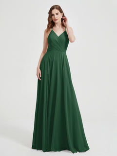 V-neck Cross Back Chiffon Bridesmaid Dresses-Dark Green Plus Size