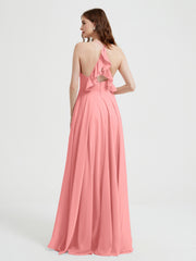 V-neck Cross Back Chiffon Bridesmaid Dresses-Flamingo
