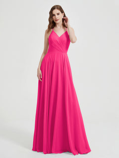 V-neck Cross Back Chiffon Bridesmaid Dresses-Fuchsia