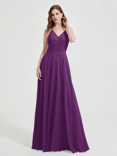 V-neck Cross Back Chiffon Bridesmaid Dresses-Grape Plus Size