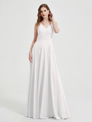 V-neck Cross Back Chiffon Bridesmaid Dresses-Ivory