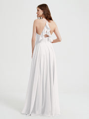 V-neck Cross Back Chiffon Bridesmaid Dresses-Ivory