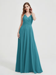 V-neck Cross Back Chiffon Bridesmaid Dresses-Jade