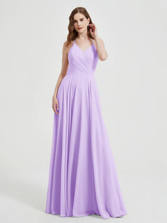 V-neck Cross Back Chiffon Bridesmaid Dresses-Lilac