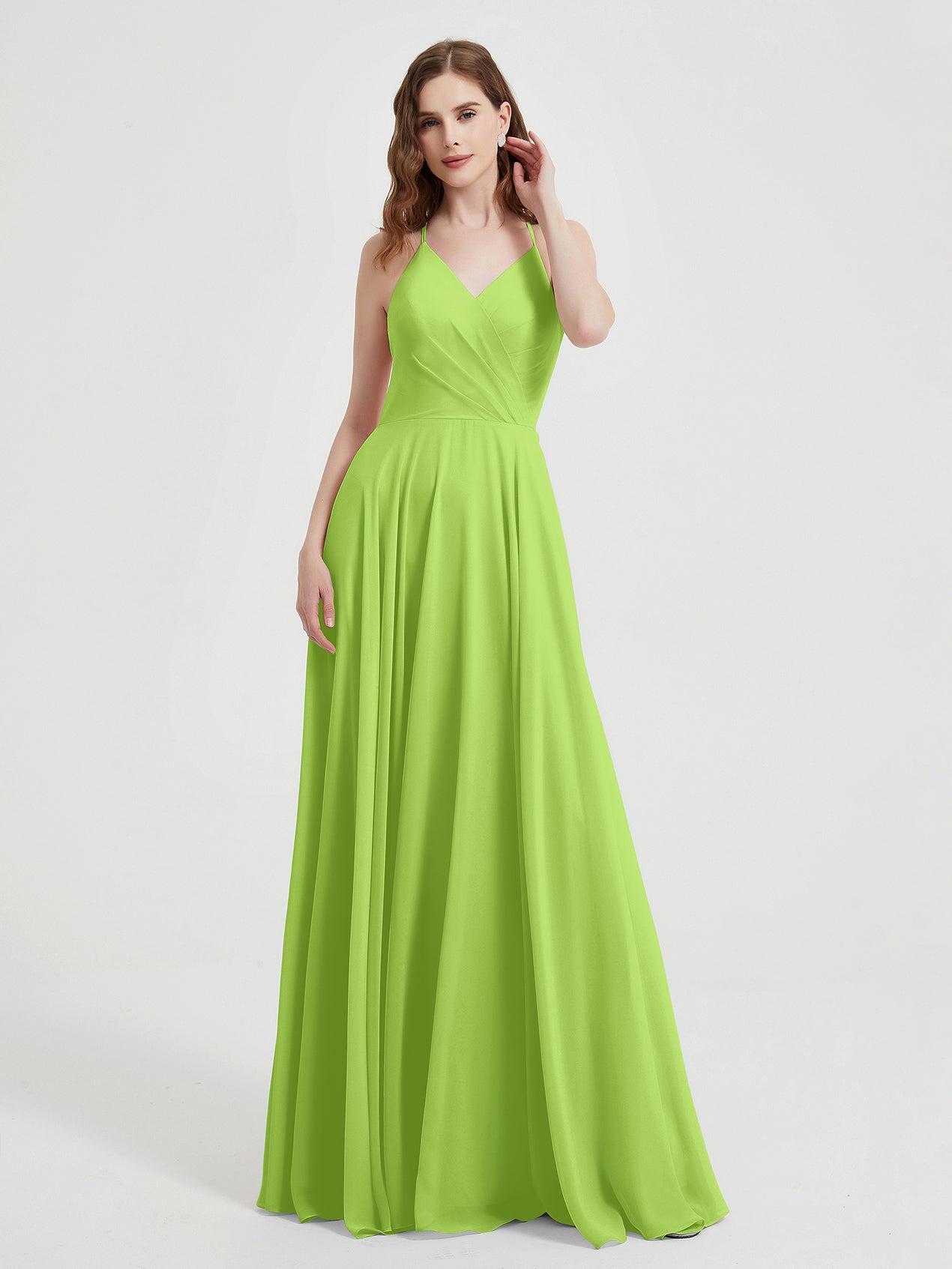 V-neck Cross Back Chiffon Bridesmaid Dresses-Lime Green Monica BABARONI