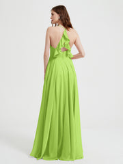V-neck Cross Back Chiffon Bridesmaid Dresses-Lime Green