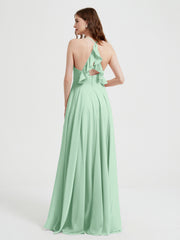 V-neck Cross Back Chiffon Bridesmaid Dresses-Mint Green
