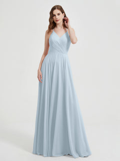 V-neck Cross Back Chiffon Bridesmaid Dresses-Mist