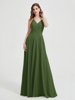 V-neck Cross Back Chiffon Bridesmaid Dresses-Moss