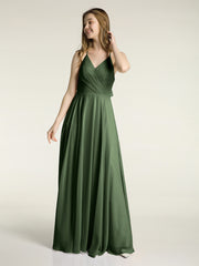 V-neck Cross Back Chiffon Bridesmaid Dresses-Olive Green Plus Size