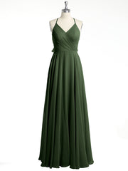 V-neck Cross Back Chiffon Bridesmaid Dresses-Olive Green Plus Size