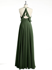 V-neck Cross Back Chiffon Bridesmaid Dresses-Olive Green