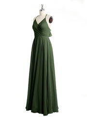 V-neck Cross Back Chiffon Bridesmaid Dresses-Olive Green