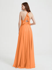 V-neck Cross Back Chiffon Bridesmaid Dresses-Orange