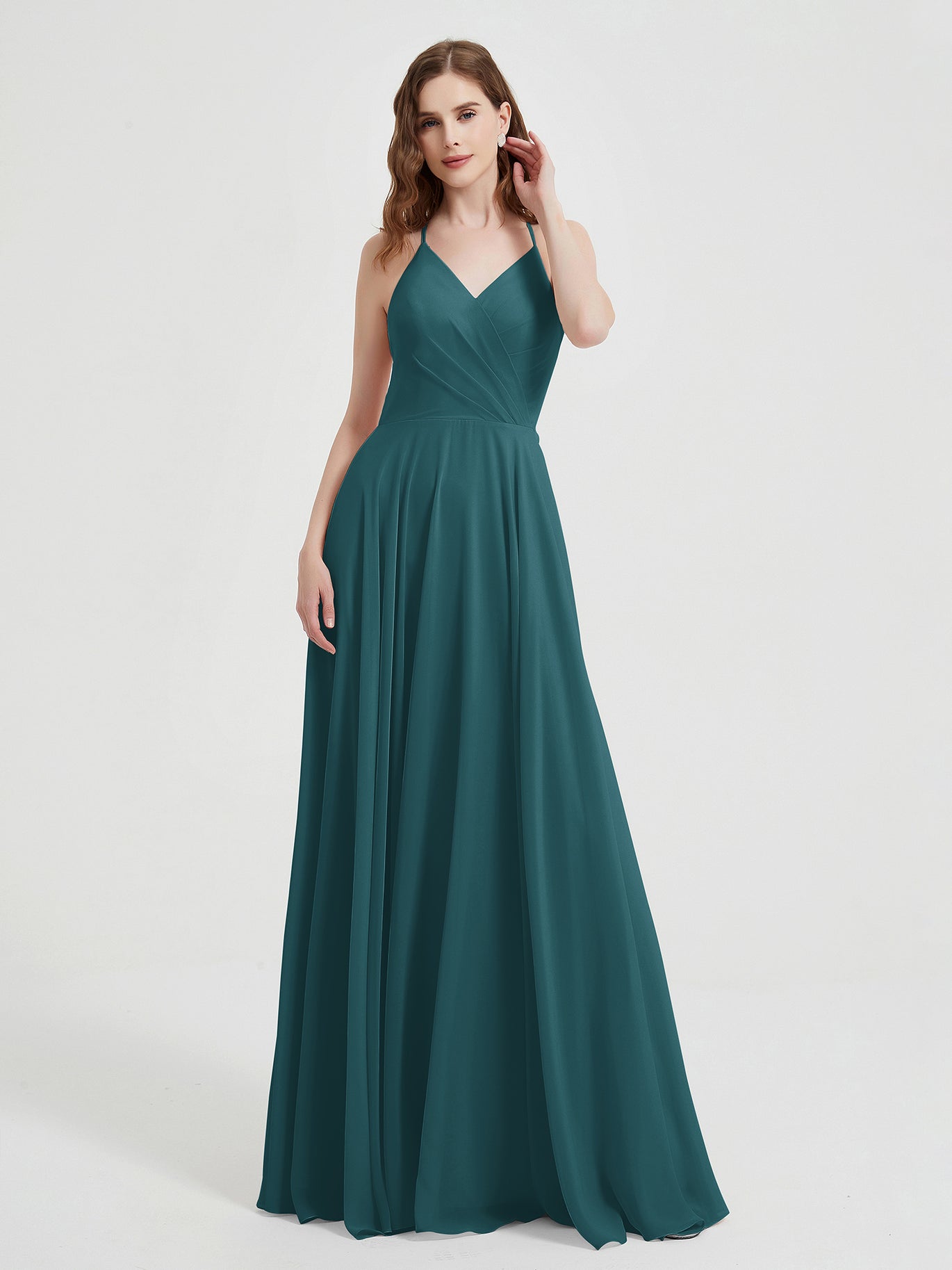 BABARONI V-neck Cross Back Chiffon Bridesmaid Dresses-Peacock, Peacock / US0 BABARONI V-neck Cross Back Chiffon Bridesmaid Dresses-Peacock, Peacock / US0