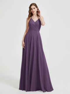 V-neck Cross Back Chiffon Bridesmaid Dresses-Plum Plus Size