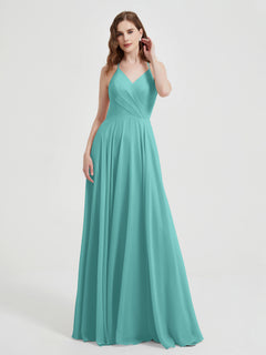 V-neck Cross Back Chiffon Bridesmaid Dresses-Spa