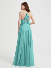 V-neck Cross Back Chiffon Bridesmaid Dresses-Spa