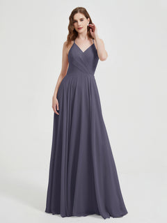 V-neck Cross Back Chiffon Bridesmaid Dresses-Stormy