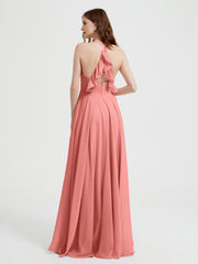 V-neck Cross Back Chiffon Bridesmaid Dresses-Sunset